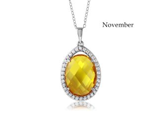 PARIKHS Rhodium Plated Oval CZ November Birthstone Necklace in 925 Sterling Silver