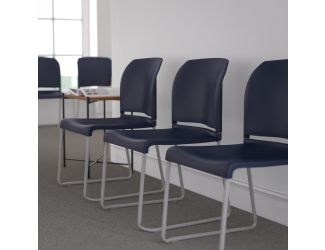 Home and Office Guest Chair Navy Full Back Contoured Sled Base Stack Chair