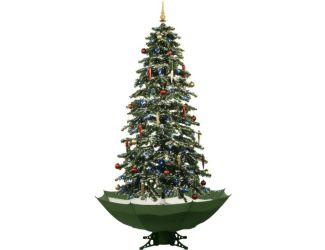 67-In. Musical Snowy Indoor Holiday Decor, Green Christmas Tree with Green Umbrella Base