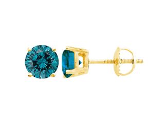 PARIKHS Blue Round AAA Quality Diamond Screw back Stud in 10k Yellow Gold 0.07ct