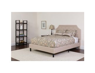 Full Size Arched Tufted Beige Fabric Platform Bed with Pocket Spring Mattress