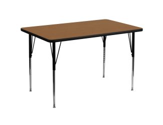 36"W x 72"L Rectangular Oak Thermal Laminate Adjustable Activity Table