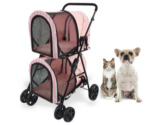 Double Pet Stoller for 2 Pets 44 Lbs. and Under, Pink