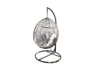Outdoor Wicker Hanging Basket Chair w/Water-Resistant Cushions & Base - Gray