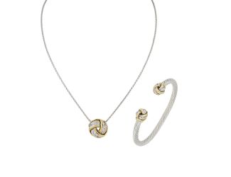 Infinity Love Knot - Pave Slider Necklace K5278-AF03 & Center Wire Cuff Bracelet B5285-AF00