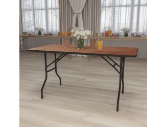 5-Foot Rectangular Wood Folding Banquet Table with Clear Coated Finished Top