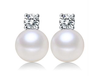 Sterling Silver Pearl & Cz Earrings