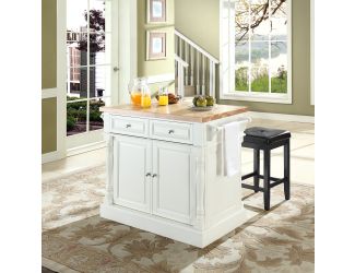 Butcher Block Top Island with 24" Upholstered Square Stools