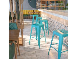 30" High Backless Crystal Teal-Blue Indoor-Outdoor Barstool - Patio Chair