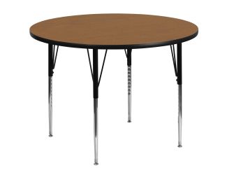 60" Round Oak Thermal Laminate Activity Table - Standard Height Adjustable Legs