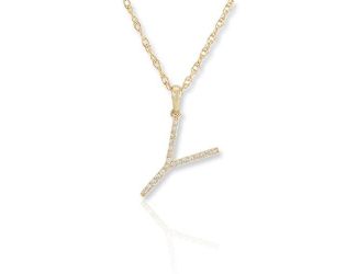 PARIKHS Initial Pendant Alphabet 'Y' in CZ with chain in 925 Sterling Silver with Yellow Plating