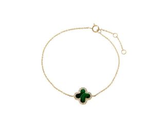 Diamond Pave Stone Clover Bracelet 14K Size 7"