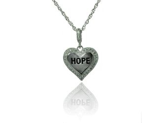 PARIKHS Rhodium Plated Clear CZ Hope Heart Pendant Necklace in 925 Sterling Silver