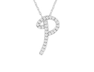 PARIKHS Diamond Initial Pendant Alphabet 'P' in 14K White Gold over Sterling Silver 0.12ct, IJK - I3