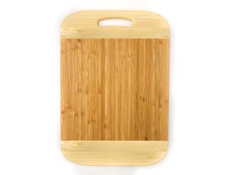 Bamboo Rectangular Handled Cutting Board Two-tone, 14.2x9.9x0.7"
