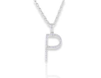 PARIKHS Diamond Initial 'P' Pendant Necklace in 18k White Gold over Sterling Silver 0.10ct IJK-I2