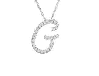 PARIKHS Diamond Initial Pendant Alphabet 'G' in 14K White Gold over Sterling Silver 0.15ct, IJK - I3