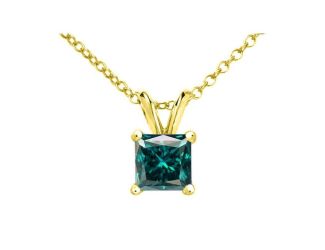 PARIKHS Blue Princess cut AA Quality Diamond Pendant in Yellow Gold over Sterling Silver, 0.07ct