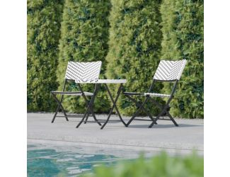 3PC Navy and White Indoor/Outdoor PE Rattan Folding French Bistro Set
