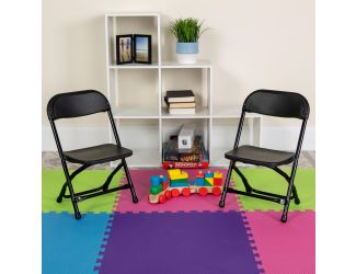 2 Pack Kids Black Plastic Folding Chair with Textured Seat - Preschool Seating