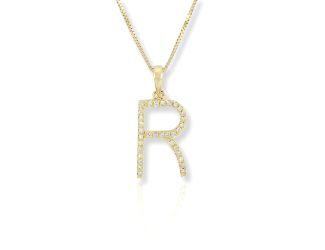 PARIKHS Diamond Initial 'R' Pendant Necklace in 18k Yellow Gold over Sterling Silver 0.10ct IJK-I2