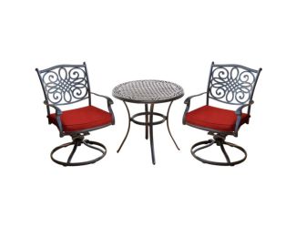 Traditions 3-Piece Bistro Set in Red with a 32 in. Cast-Top Table