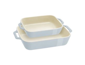 2pc Ceramic Rectangular Baking Dish Set Light Blue