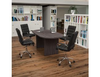 5 Piece Rustic Gray Oval Conference Table with 4 Black/Chrome LeatherSoft Chairs