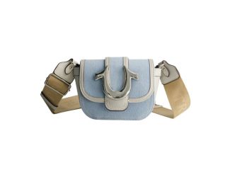 Colored Denim Mini Horseshoe Flap Bag