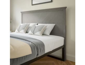 Contemporary Queen Size Herring Bone Wooden Headboard Only in Gray Wash