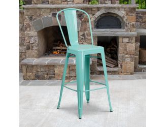 30" High Mint Green Metal Indoor-Outdoor Barstool with Back