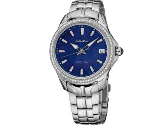 Seiko Coutura Diamonds SS Quartz Sapphire Blue MOP Dial, Diamond Bezel, Silver bracelet
