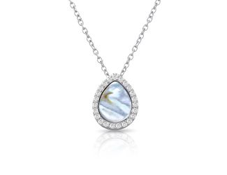 PARIKHS Rhodium Plated Opal Teardrop Pendant Necklace with CZ in 925 Sterling Silver