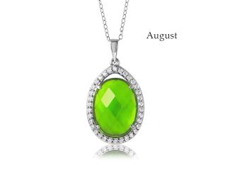 PARIKHS Rhodium Plated Oval CZ August Birthstone Necklace in 925 Sterling Silver