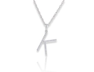 PARIKHS Initial Pendant Alphabet 'K' in CZ with chain in 925 Sterling Silver