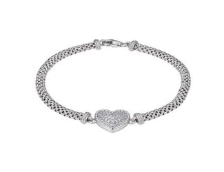 Steling Silver CZ Heart Mesh Bracelet Size 7.25"