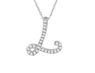 PARIKHS Diamond Initial Pendant Alphabet 'L' in 14K White Gold over Sterling Silver 0.12ct, IJK - I3