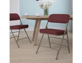 18.5"W Premium Curved Triple Braced Burgundy Fabric Metal Folding Chair