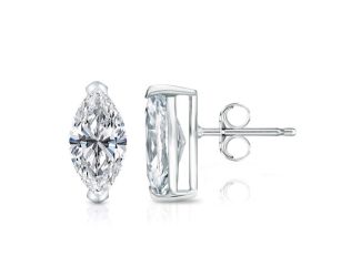 Bright White Pinnacle Marquise Lab Grown Diamond Stud in 14K White Gold 1.20ct,Color-GH,Clarity-VVS