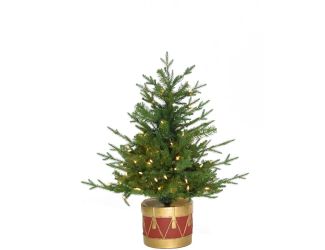 3.0-Ft Adirondack Pre Lit Potted Christmas Tree Decor with Warm White LED Lights