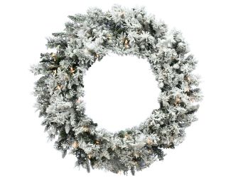 36-In. Mountain Pine Flocked Wreath with Warm White LED Lights