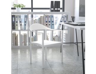 1000 lb. Capacity White Plastic Cafe Stack Chair with Curving Back, Seat & Arms