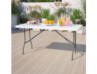 5-Foot Granite White Plastic Folding Table - Banquet / Event Folding Table
