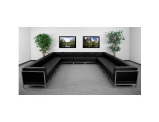 Black LeatherSoft Modular U-Shape Sectional Configuration, 13 Pieces