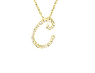 PARIKHS Diamond Initial Pendant Alphabet 'C' in 14K Yellow Gold over Sterling Silver 0.15ct , IJK-I3
