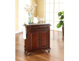 Stainless Steel Top Portable Kitchen Cart in Mahogany Finish