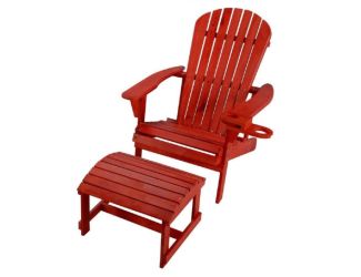 Earth Collection Adirondack Chair w/Phone & Cup Holder & Ottoman - Red