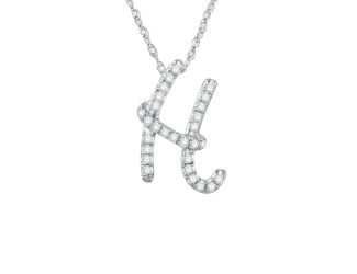 PARIKHS Diamond Initial Pendant Alphabet 'H' in 14K White Gold over Sterling Silver 0.12ct, IJK - I3