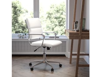 Mid-Back White LeatherSoft Contemporary Panel Executive Swivel Office Chair