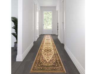 Multipurpose Persian Style Olefin Medallion Motif Area Rug in Ivory - 3' x 15'